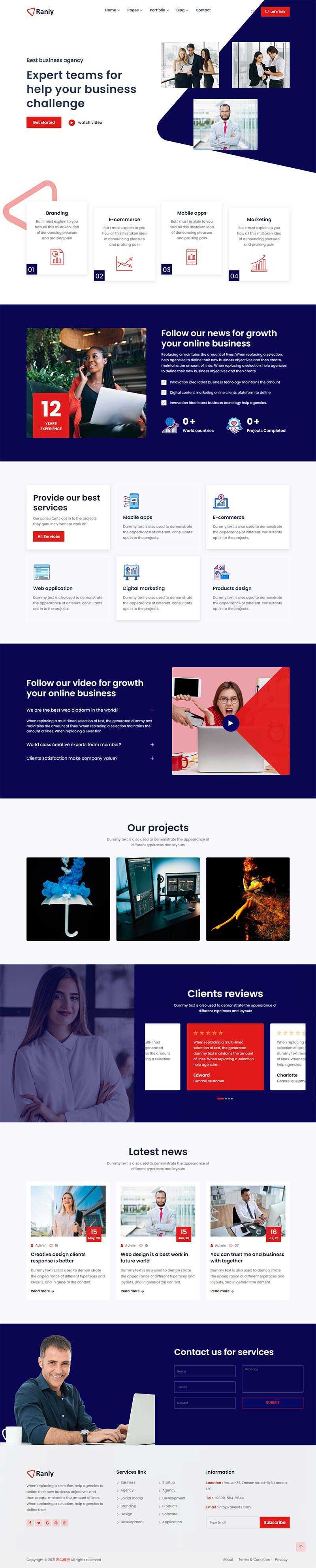 Bootstrap多用途的商业服务公司网站HTML模板 - 项目资源网