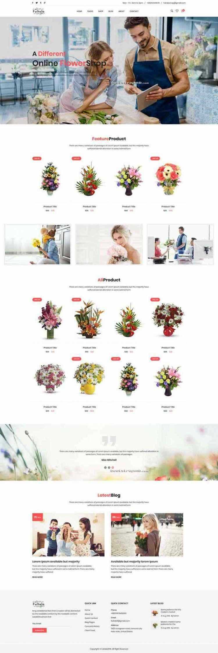 Bootstrap英文外贸响应式鲜花预订网电商 - 项目资源网