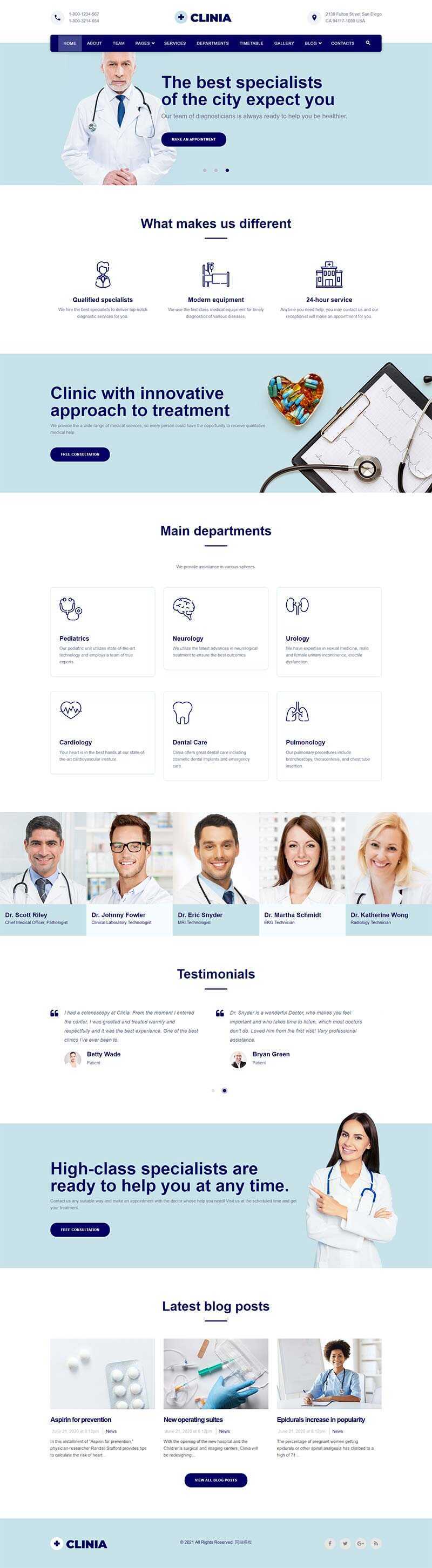 bootstrap蓝色医疗诊所服务网站HTML5模板 - 项目资源网