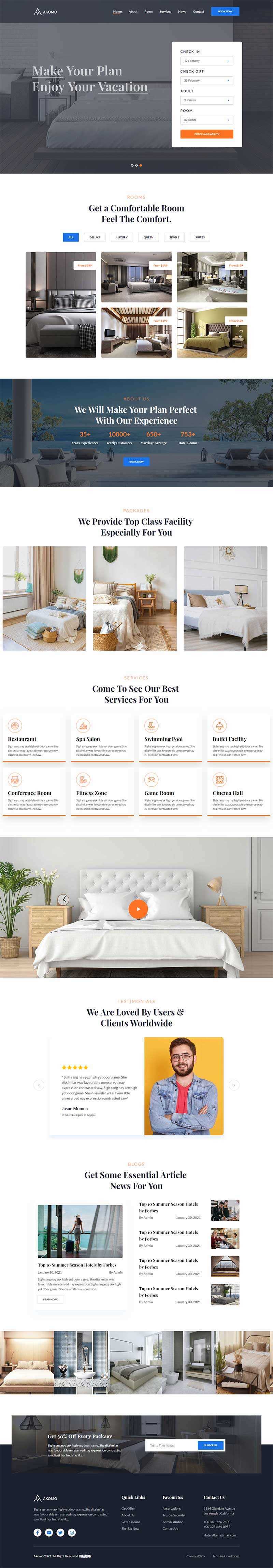 多功能酒店预订、度假村和酒店官网HTML模板 - 项目资源网