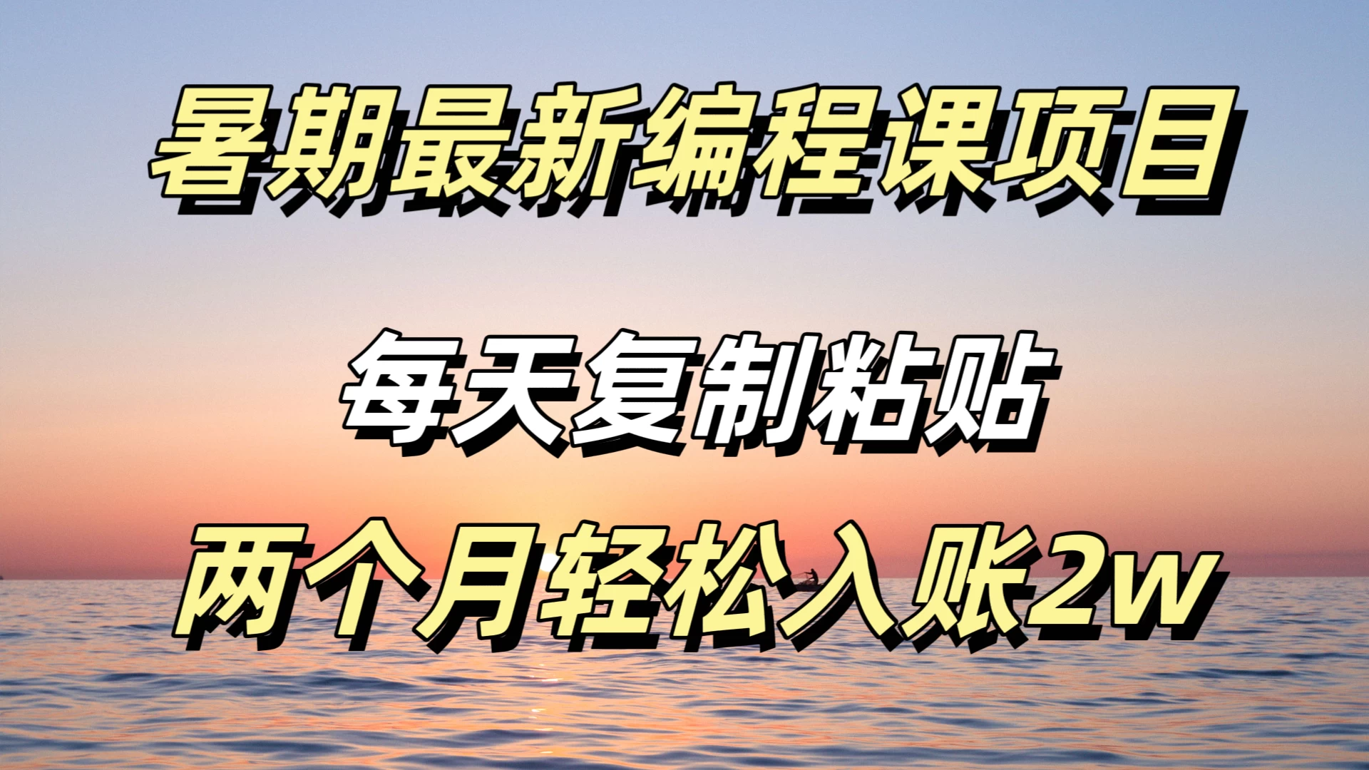 暑期最新编程课项目，简单易上手，只需复制粘贴，2w轻松到手 - 项目资源网