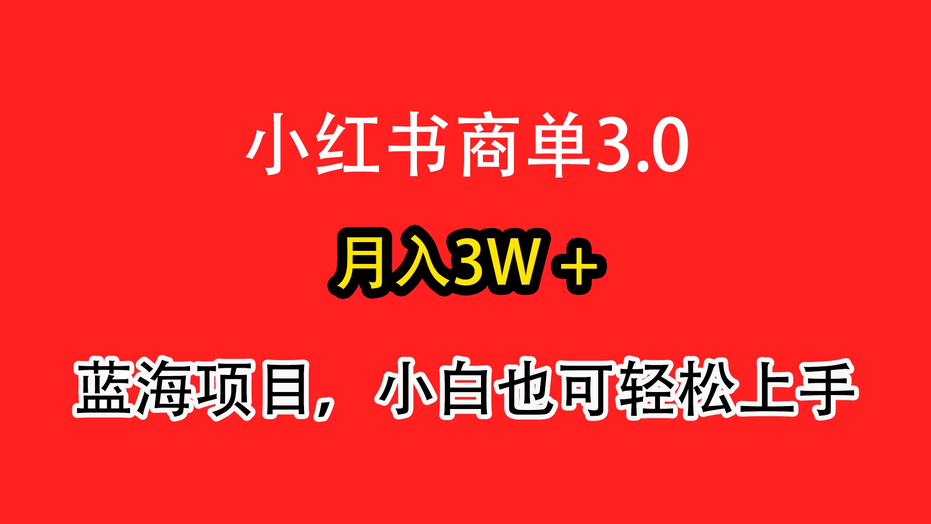 小红书商单3.0，月入3w＋，蓝海项目，小白轻松上手 - 项目资源网