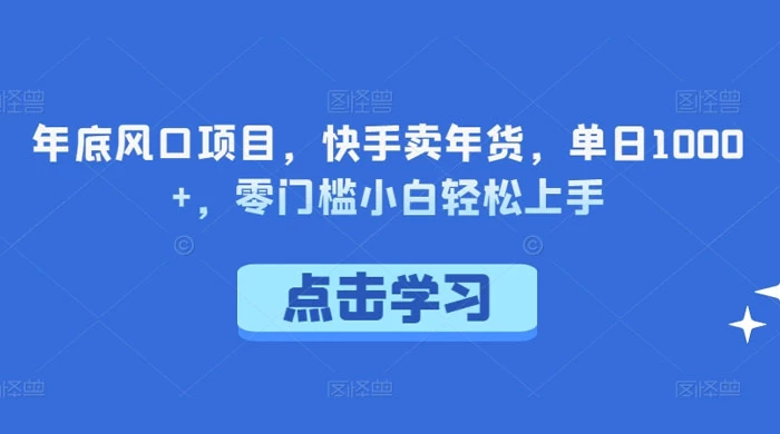 年底风口项目，快手卖年货，单日 1000+，零门槛小白轻松上手 - 项目资源网