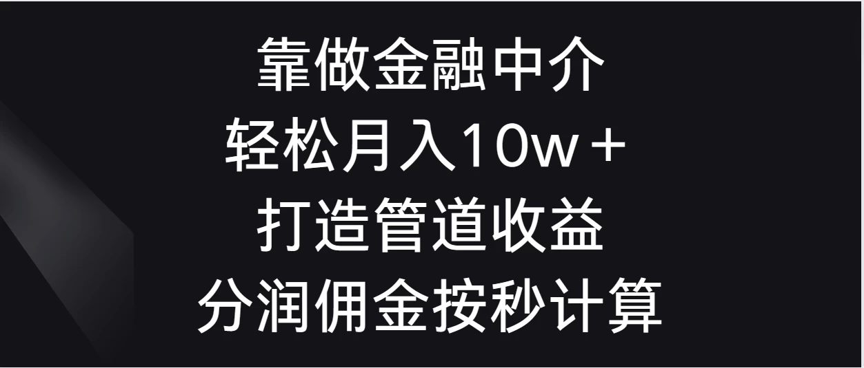 靠做金融中介，轻松月入10w＋打造管道收益，分润佣金按秒计算 - 项目资源网
